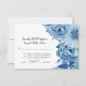 Invitation RSVP Bleu et Blanc Aquarelle Moderne Fleurs Mariag (Devant)