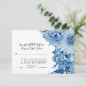 Invitation RSVP Bleu et Blanc Aquarelle Moderne Florale Maria (Debout devant)