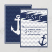 Invitation RSVP bleu marine du chevron nautique (Devant / Derrière)