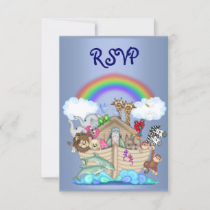 INVITATION RSVP BLEU POUR LES ANIMAUX DE L'ARCHE DE NOÉ