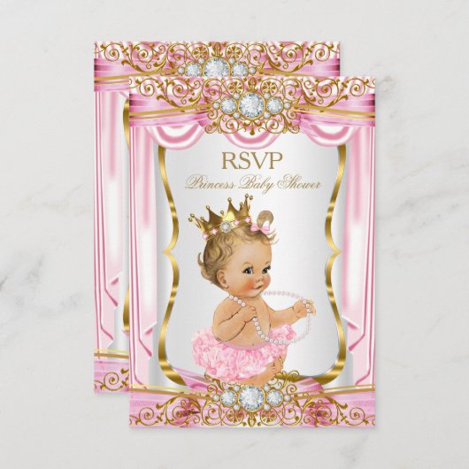 Invitation RSVP Blonde fille princesse Baby shower soie rose (Devant / Derrière)