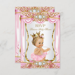 Invitation RSVP Blonde fille princesse Baby shower soie rose