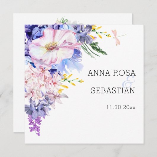 Invitation *~* RSVP Boho Flowers AR12 QR Mariage (Devant / Derrière)