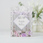 Invitation RSVP Bois Rustique Fleurs Mariage Lavande Dentelle (Debout devant)