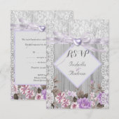 Invitation RSVP Bois Rustique Fleurs Mariage Lavande Dentelle (Devant / Derrière)