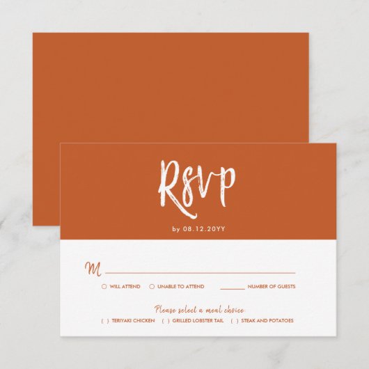 Invitation RSVP Calligraphy Terracotta Style de script Répond (Devant / Derrière)