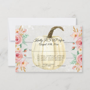 Invitation RSVP Campagnard Fleurs Roses Pâles Citrouille Blan