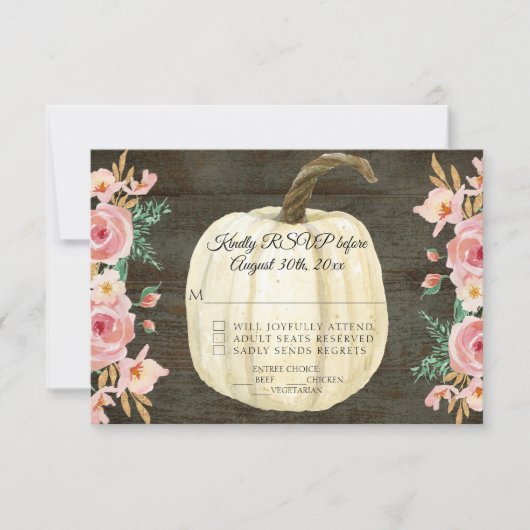 Invitation RSVP Campagnard Fleurs Roses Pâles Fleur Blanche C (Devant)