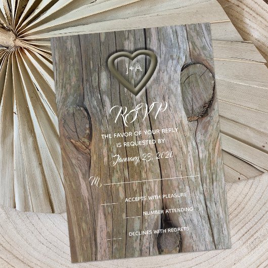 Invitation RSVP Carved Wood Heart
