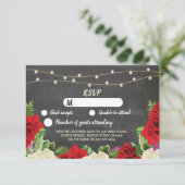 Invitation RSVP Chalk Mariage Lumières rustiques Roses rouges (Debout devant)