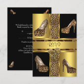 Invitation RSVP Chaussures à talons hauts Fête Léopard Or (Devant / Derrière)