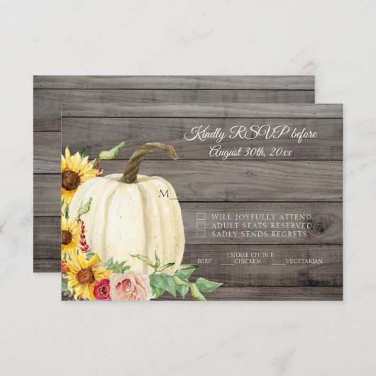 Invitation RSVP Citrouille de tournesol Blush Bourgogne Bois (Devant / Derrière)