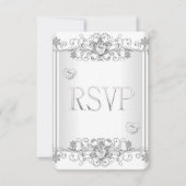 Invitation RSVP Cœur de diamant blanc argenté 2 (Devant)