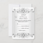 Invitation RSVP Cœurs de diamant blanc argenté 2 (Dos)