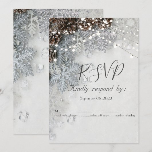 Invitation RSVP Cônes de Pin, Flocons de Neige (Devant / Derrière)
