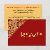 Invitation RSVP damas indien rouge et or (Devant / Derrière)