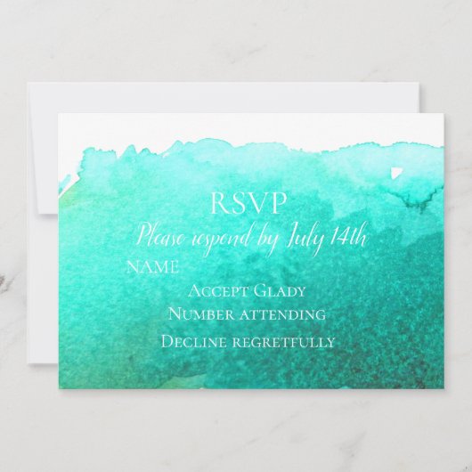 Invitation RSVP de mariage aquarelle moderne bleu sarcelle pl (Devant)