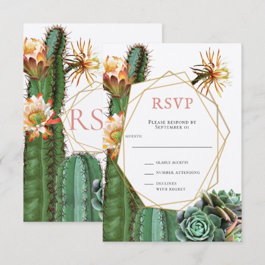 Invitation RSVP de mariage avec cactus succulent verdure (Devant / Derrière)