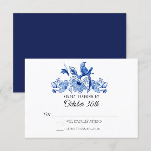 Invitation RSVP de mariage chinoiserie marine florale aquarel