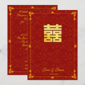 Invitation RSVP de mariage classique or rouge double bonheur (Devant / Derrière)