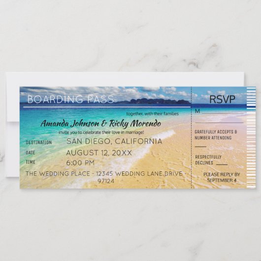 Invitation RSVP de mariage de destination de plage (Devant)