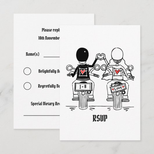 Invitation RSVP de mariage de moto pour (Devant / Derrière)