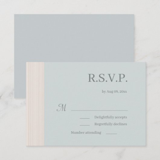 Invitation RSVP de mariage en bleu poussiéreux élégant avec r (Devant / Derrière)