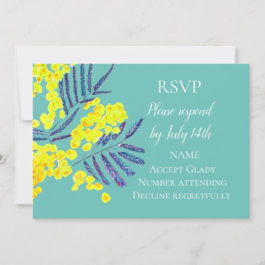 Invitation RSVP de mariage fleur d'acacia australien aquarell (Devant)