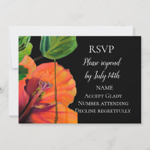Invitation RSVP de mariage fleur d'hibiscus tropical aquarell