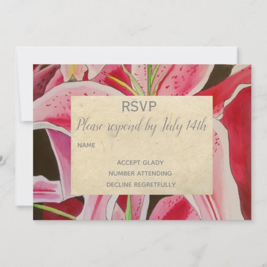 Invitation RSVP de mariage Fleurs de lys roses art rustique (Devant)