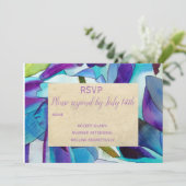 Invitation RSVP de mariage fleurs d'orchidées violettes bleue (Debout devant)