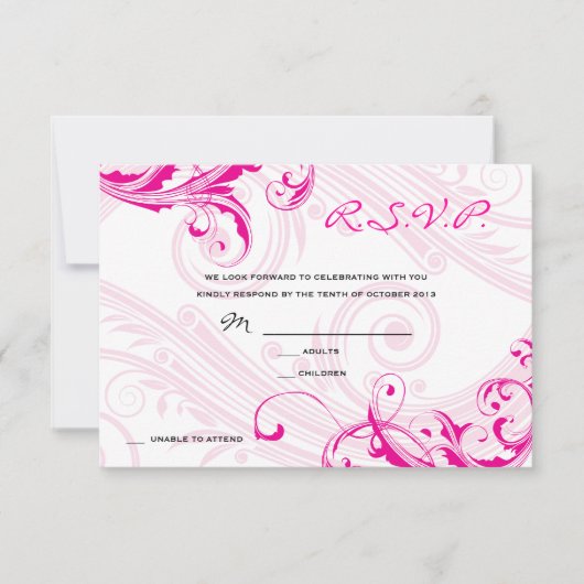 Invitation RSVP de mariage Magenta Classique Scroll Fleurir (Devant)