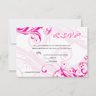 Invitation RSVP de mariage Magenta Classique Scroll Fleurir