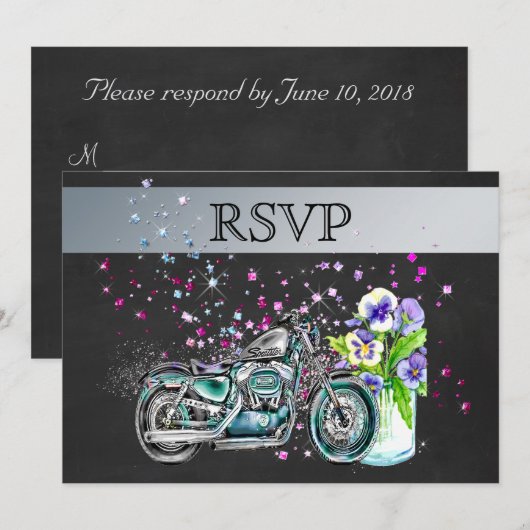 Invitation RSVP de mariage moto avec pot Mason (Devant / Derrière)