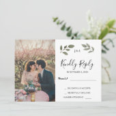 Invitation RSVP de mariage photo monogramme botanique rustiqu (Debout devant)