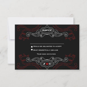 Invitation RSVP de mariage Rock 'n' Roll rouge et noir