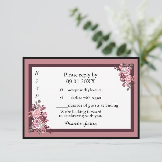 Invitation RSVP de mariage Rose Poussiéreux Bourgo (Debout devant)