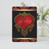 Invitation RSVP de mariage rouge noir et or (Debout devant)
