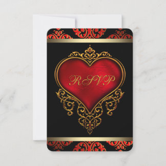 Invitation RSVP de mariage rouge, noir et or