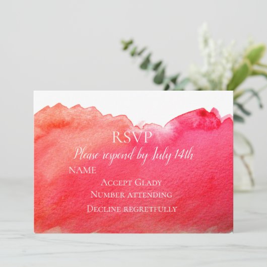 Invitation RSVP de mariage rouge rubis bohème moderne aquarel (Debout devant)