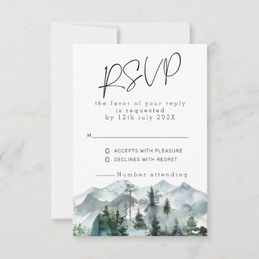 Invitation RSVP de mariage sauvage Montagnes modernes (Devant)