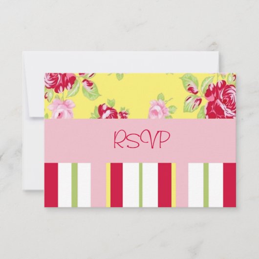 Invitation RSVP de réception de mariage Chic Rose et rayures (Devant)