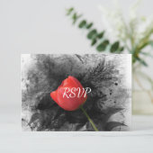 Invitation RSVP de réception de mariage Red Tulip (Debout devant)