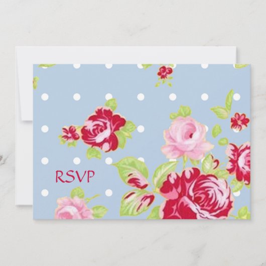 Invitation RSVP de réception de mariage Roses sur fond bleu (Devant)