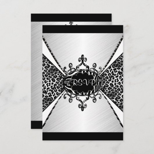 Invitation RSVP Elegant Anniversaire Leopard Zebra Noir Blanc (Devant / Derrière)