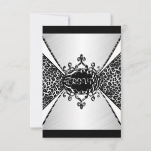Invitation RSVP Elegant Anniversaire Leopard Zebra Noir Blanc
