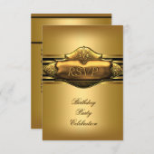 Invitation RSVP Elegant Gold Hommes de fête d'anniversaire (Devant / Derrière)