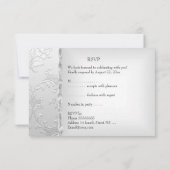 Invitation Rsvp Élégant Mariage Floral Ruban Argent Blanc Cœu (Dos)