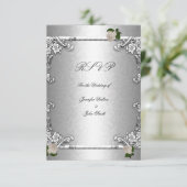 Invitation RSVP Élégant Mariage Rose Argent Blanc (Debout devant)