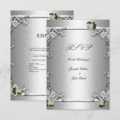 Invitation RSVP Élégant Mariage Rose Argent Blanc (Devant / Derrière)